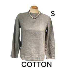 MUJI Top Blouse Grey Size Small 100% Cotton Boat Neck Long Sleeves Cotton